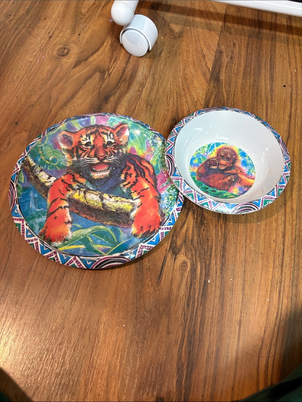 Colorful Tiger & Monkey Kids Melamine Bowl and Plate Set - Multicolor